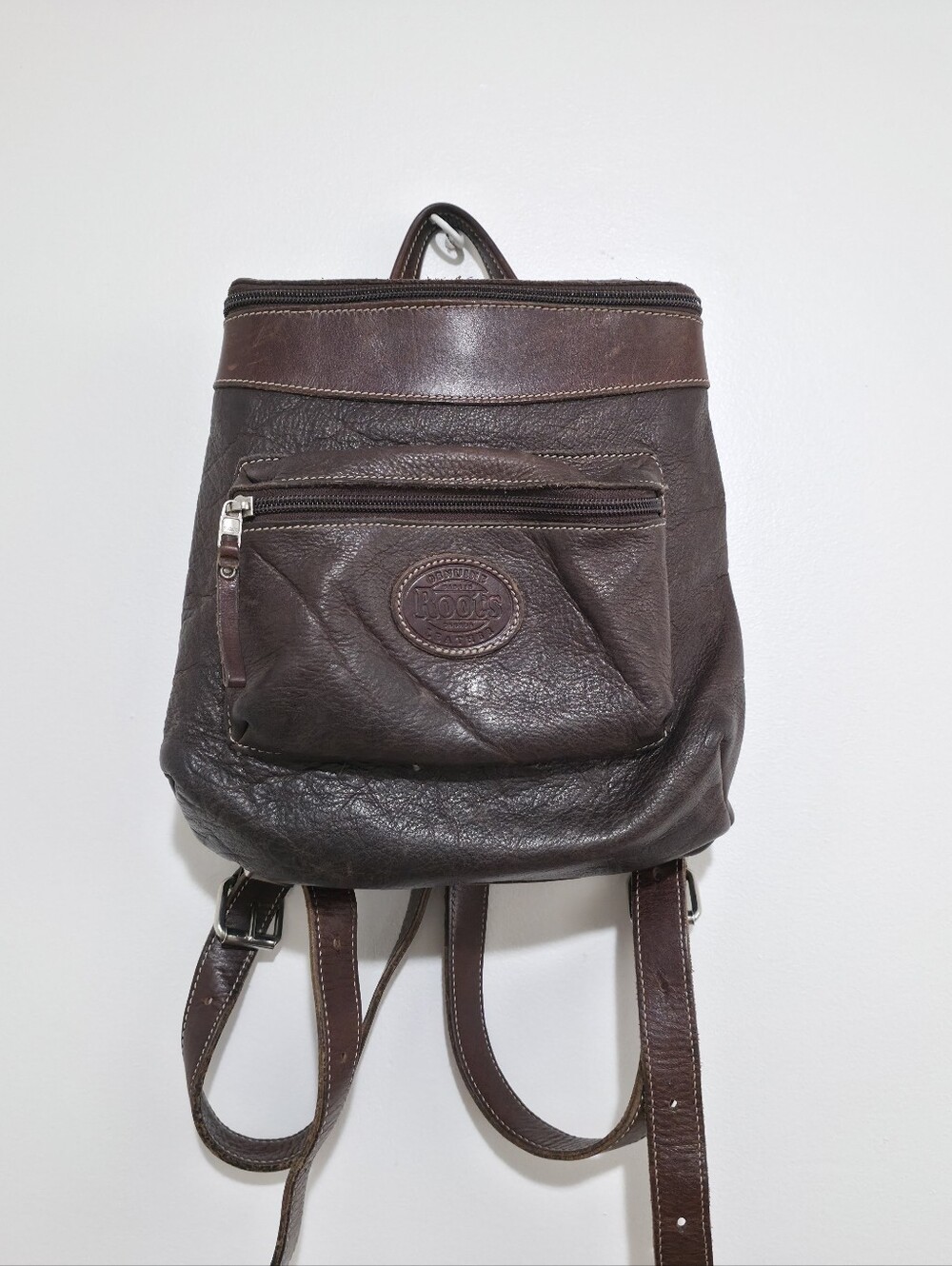 Vintage ROOTS pebbled  Brown Leather Backpack